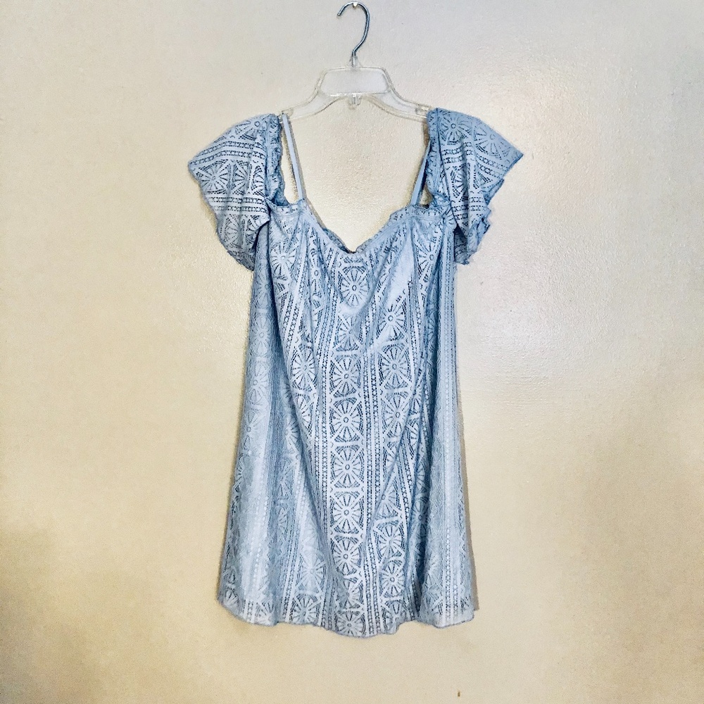 Lovefire Periwinkle lace dress, off the shoulder,
